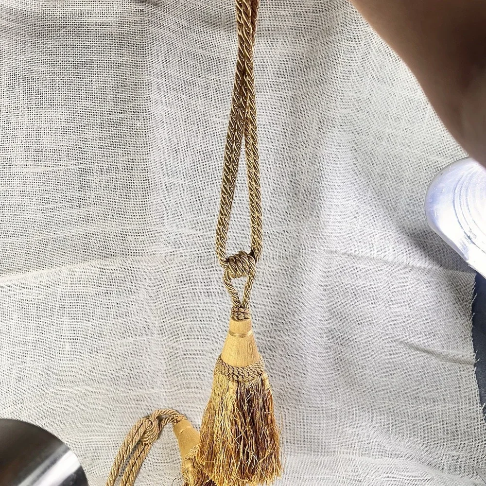 Gold Curtain Tassel Tiebacks Pair Braided Rope Drapery Holdbacks 23